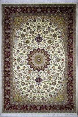5'10"x9'3" Amazing Floral Pak Persian Rug in Electrifying White, Beige & Red, New 6x9 Wool Double Knot Gem, Hand-Knotted Kashan / Isfahan Rug, qk09127