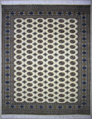 8'x10' Lustrous Elephant Foot Bokhara Jaldar Rug in Mysterious White, Beige & Grey, New 8x10 Wool Pinnacle, Hand-Knotted Mori Rug, qk09123