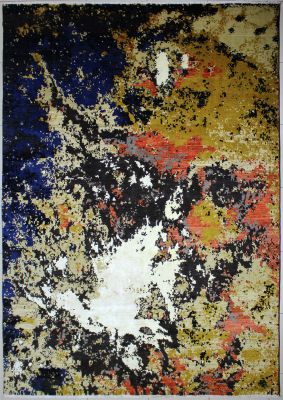 9'x12'3" Glittering Abstract Chobi Ziegler Rug in Euphoric Organic Dyed Multi-colors, New 9x12 Wool, Silk Double Knot Treasure, Hand-Knotted Contemporary Rug, qk09081