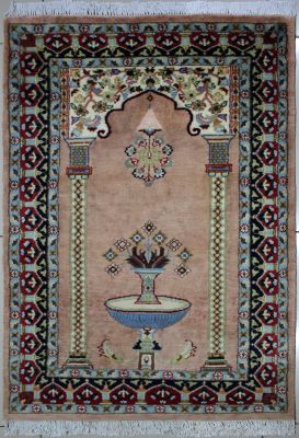 2'6"x4'2" Resplendent Floral Pak Persian Rug in Inspirational Beige, Red & Turquoise, New 2.5x4 Wool Double Knot Artistry, Hand-Knotted Prayer Rug, qk09138