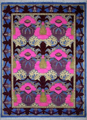 2'2"x6'2" Ethereal Geometric Chobi Ziegler Rug in Breathtaking Organic Dyed Turquoise, Maroon & Pink, New 4x6 Wool Double Knot Accomplishment, Hand-Knotted Contemporary Rug, qk09139
