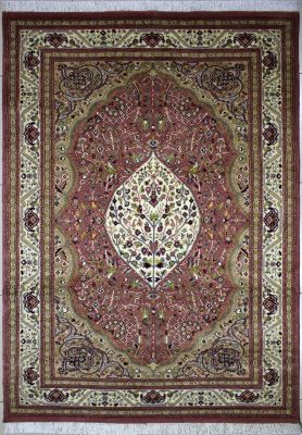 4'6"x7'6" Enchanting Floral Pak Persian Rug in Ethereal Reddish Brown, Beige & White, New 4.5x7 Wool Double Knot Composition, Hand-Knotted Kashan / Isfahan Rug, qk09142
