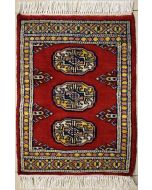 1'6x1'11 Bokhara Jaldar Area Rug with Wool Pile - Special Mori Bokhara Elephant Foot Design | Hand-Knotted in Red