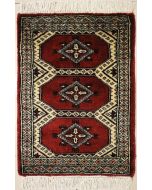 1'5x2'0 Bokhara Jaldar Area Rug with Wool Pile - Geometric Diamond Design | Hand-Knotted in Red