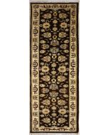 2'2x8'3 Chobi Ziegler Area Rug made using Vegetable dyes with Wool Pile - Floral Design | Hand-Knotted in Dark Brown