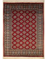4'7x5'11 Bokhara Jaldar Area Rug with Wool Pile - Geometric Diamond Design | Hand-Knotted in Red