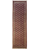2'8x11'3 Bokhara Jaldar Area Rug with Silk & Wool Pile - Geometric Diamond Design | Hand-Knotted in Red