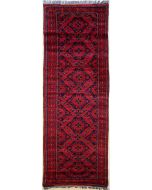 2'4x9'4 Caucasian Design Area Rug with Wool Pile - Tribal Khan Mohammadi Floral Design | Hand-Knotted in Red