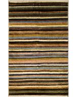 4'5x6'2 Gabbeh Area Rug with Wool Pile - Striped Design | Hand-Knotted Multicolored | 4.5x7