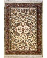 4'8x6'6 Pak Persian Area Rug with Silk & Wool Pile - Floral Design | Hand-Knotted in Ivory