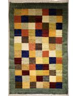 4'7x6'3 Gabbeh Area Rug with Wool Pile - Checkered Design | Hand-Knotted Multicolored | 4.5x7