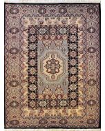 4'7x6'6 Caucasian Design Area Rug with Wool Pile - Geometric Design | Hand-Knotted in Black