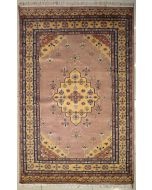 4'4x6'5 Pak Persian Area Rug with Silk & Wool Pile - Medallion Design | Hand-Knotted in Beige
