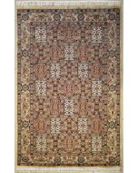 4'6x6'7 Pak Persian Area Rug with Silk & Wool Pile - Bakhtiari Panel Design | Hand-Knotted in Ivory