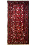 3'9x8'2 Caucasian Design Area Rug with Wool Pile - Tribal Balochi Elephant Foot Design | Hand-Knotted in Red