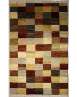 4'6x6'5 Gabbeh Area Rug with Wool Pile - Checkered Design | Hand-Knotted Multicolored | 4.5x7