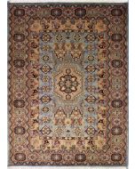 4'6x6'7 Caucasian Design Area Rug with Wool Pile - Geometric Design | Hand-Knotted in Greenish Blue