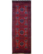 2'6x8'9 Caucasian Design Area Rug with Wool Pile - Tribal Khan Mohammadi Floral Design | Hand-Knotted in Red