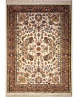 4'8x6'7 Pak Persian Area Rug with Silk & Wool Pile - Floral Design | Hand-Knotted in Ivory