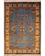 4'6x6'5 Pak Persian Area Rug with Wool Pile - Floral Design | Hand-Knotted in Greenish Blue