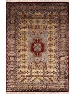 4'6x6'6 Caucasian Design Area Rug with Wool Pile - Geometric Design | Hand-Knotted in Red