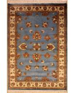 4'7x6'6 Pak Persian Area Rug with Wool Pile - Floral Design | Hand-Knotted in Greenish Blue