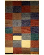 4'6x6'6 Gabbeh Area Rug with Wool Pile - Checkered Design | Hand-Knotted Multicolored | 4.5x7