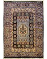 4'7x6'8 Caucasian Design Area Rug with Wool Pile - Geometric Design | Hand-Knotted in Black