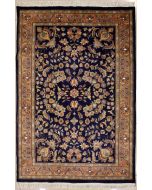 4'9x6'8 Pak Persian Area Rug with Silk & Wool Pile - Floral Design | Hand-Knotted in Blue