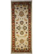 2'8x8'1 Chobi Ziegler Area Rug made using Vegetable dyes with Wool Pile - Floral Design | Hand-Knotted in White