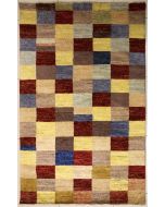 4'6x6'9 Gabbeh Area Rug with Wool Pile - Checkered Design | Hand-Knotted Multicolored | 4.5x7