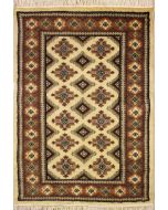 2'5x3'7 Bokhara Jaldar Area Rug with Silk & Wool Pile - Geometric Diamond Design | Hand-Knotted in White