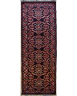 2'5x9'4 Caucasian Design Area Rug with Wool Pile - Tribal Khan Mohammadi Floral Design | Hand-Knotted in Black
