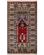 2'0x3'11 Bokhara Jaldar Area Rug with Wool Pile - Prayer Pictorial Design | Hand-Knotted in Red