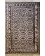 5'0x8'0 Bokhara Jaldar Area Rug with Silk & Wool Pile - Geometric Diamond Design | Hand-Knotted in Grey