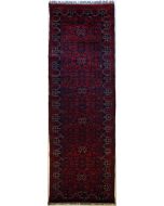 2'6x12'3 Caucasian Design Area Rug with Wool Pile - Tribal Khan Mohammadi Floral Design | Hand-Knotted in Red