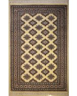 5'0x7'7 Bokhara Jaldar Area Rug with Silk & Wool Pile - Geometric Diamond Design | Hand-Knotted in White
