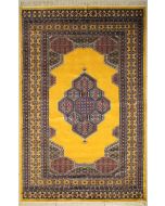 5'1x8'0 Pak Persian Area Rug with Silk & Wool Pile - Medallion Design | Hand-Knotted in Gold