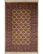 5'1x8'0 Bokhara Jaldar Area Rug with Silk & Wool Pile - Geometric Design | Hand-Knotted in Beige