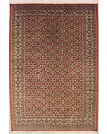 5'1x7'10 Bokhara Jaldar Area Rug with Silk & Wool Pile - Geometric Diamond Design | Hand-Knotted in Reddish Brown