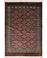 4'11x7'10 Bokhara Jaldar Area Rug with Silk & Wool Pile - Geometric Diamond Design | Hand-Knotted in Red