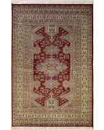 5'1x8'4 Caucasian Design Area Rug with Silk & Wool Pile - Geometric Design | Hand-Knotted in Red