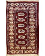 2'0x4'1 Bokhara Jaldar Area Rug with Wool Pile - Special Mori Bokhara Elephant Foot Design | Hand-Knotted in Red