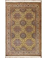 5'1x7'9 Pak Persian High Quality Area Rug with Silk & Wool Pile - Floral Design | Hand-Knotted in Gold