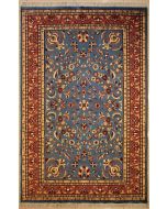 5'1x8'2 Pak Persian Area Rug with Silk & Wool Pile - Floral Design | Hand-Knotted in Greenish Blue