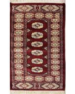 2'0x4'1 Bokhara Jaldar Area Rug with Wool Pile - Special Mori Bokhara Elephant Foot Design | Hand-Knotted in Red