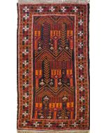 3'10x8'4 Caucasian Design Area Rug with Wool Pile - Tribal Balochi Floral Design | Hand-Knotted in Black
