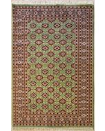 5'1x8'3 Bokhara Jaldar Area Rug with Silk & Wool Pile - Geometric Design | Hand-Knotted in Green