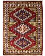 5'0x8'0 Caucasian Design Area Rug with Silk & Wool Pile - Geometric Diamond Design | Hand-Knotted in Red