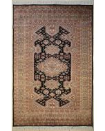 5'2x8'1 Caucasian Design Area Rug with Wool Pile - Geometric Design | Hand-Knotted in Black